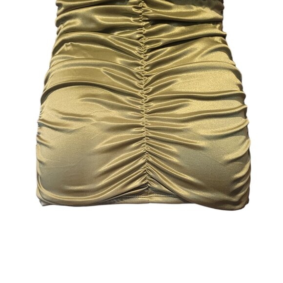 Studio Y Ruched Top Green Satin Shiny Size Medium Going Out Office Back Keyhole - Picture 4 of 9